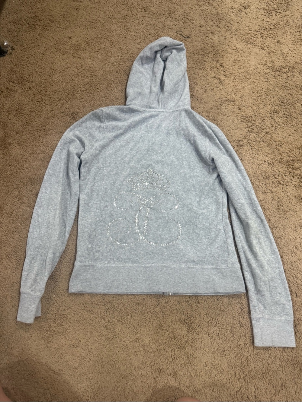 Juicy Couture Light Gray Hoodie with Rhinestone Logo Back